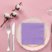Luscious lavender party napkins made of soft paper, 10-inch unfolded size, perfect for serving cocktails and beverages.