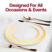 Luxurious white plastic appetizer plates with a gold moonlight rim, 7.5 inches in diameter