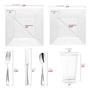 Made from BPA-free, recyclable plastic, the Clear Square Plastic Wedding Set provides a safe, sustainable table solution