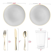 Made from recyclable, BPA-free plastic, the Gray with Gold Organic Round Disposable Plastic Wedding Value Set offers an eco-friendly and safe solution for your wedding or celebration