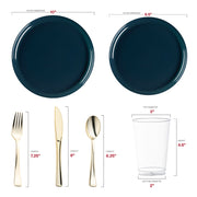 Made from recyclable, BPA-free plastic, the Navy Flat Round Disposable Plastic Wedding Value Set offers a safe, eco-friendly solution for your gatherings