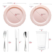 Made from recyclable, BPA-free plastic, the Pink Vintage Round Wedding Set offers safe, sustainable tableware for events
