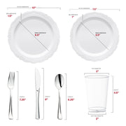 Made from recyclable, BPA-free plastic, the White Vintage Round Disposable Plastic Wedding Value Set is a safe and eco-conscious choice for stylish celebrations