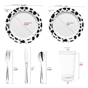 Made from recyclable, BPA-free plastic, this White with Black Dalmatian Spots Round Disposable Plastic Wedding Value Set provides an environmentally friendly and safe option for your celebration