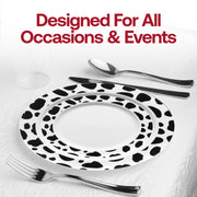 Make a bold statement at your event with the White with Black Dalmatian Spots Round Disposable Plastic Wedding Value Set, an excellent choice for stylish and fun celebrations