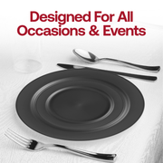 Matte Charcoal Gray Round Disposable Plastic Dinner Plates (10") Lifestyle | Smarty Had A Party