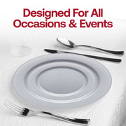 Matte Steel Gray Round Disposable Plastic Dinner Plates (10") Lifestyle | Smarty Had A Party