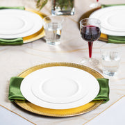 Matte Milk White Round Disposable Plastic Wedding Value Set with gold silverware, SKU 4850WH-VS20, includes 10" dinner plates, 7.5" appetizer plates, 7.25" forks, 8" knives, 6.25" spoons, and 4.5" cups