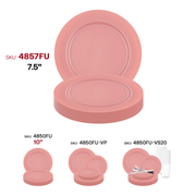 Matte fuchsia plastic plates with a sleek round design, 7.5-inch diameter, sold in a pack of 120 for parties or catering