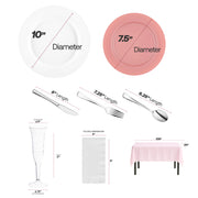 Matte milk white dinner plates and fuchsia salad plates paired with silver cutlery for a fun dinner party