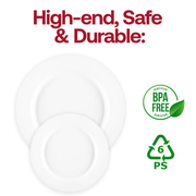 Matte milk white disposable round dinner plates, 10 inches in diameter, made of durable plastic, BPA-free