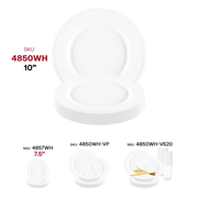 Matte milk white round disposable dinner plates, made of plastic, 10 inches, pack of 120 for versatile use