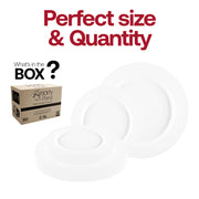 Matte white dinner plate with a 10-inch diameter, perfect for presenting main courses at formal events