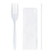 Medium Weight Cutlery Kit - Fork, Milk Straw and Napkin keeps cafeteria and catering lines moving fast with hygienic, grab-and-go service