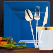 Midnight Blue Tableware elevated a dinner party with its deep hue and square plate presentation.