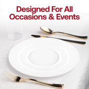Milk white disposable plates used in a corporate event setting, offering a modern and polished presentation