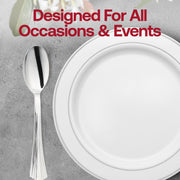 Modern-style shiny metallic groove silver plastic spoons, 6.25 inches, featuring a contemporary grooved handle for a stylish touch
