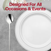 Modern-style shiny silver Moderno plastic dessert spoons, 7 inches, featuring a sleek contemporary look for stylish table settings