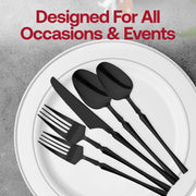 Modern-style solid black plastic dinner forks, sleek and elegant, pack of 240