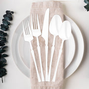Modern and sleek 7" shiny white disposable dessert forks, case of 240, enhancing any dessert table with a polished look