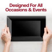 Modern black plastic rectangular dessert plates, 5.5 x 8.5 inches, sold in a bulk 120-count pack for elegant dining