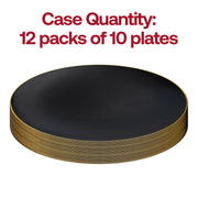 Modern black round appetizer plates with a luxurious gold rim, 7.5-inch diameter, made of disposable plastic, 120-pack