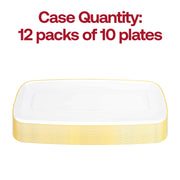 Modern clear plastic plates accented with a gold rim, rectangular with flat raised edges, 10.6x5 inches, pack of 120
