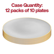 Modern gray round appetizer plates with a luxurious gold rim, 7.5-inch diameter, made of disposable plastic, 120-pack, BPA-Free