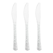 Modern hammered silver plastic knives, 7.75 inches, 1000-pack – Stylish and functional knives with a contemporary hammered handle design.