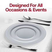 Modern matte steel gray plastic salad plates, 7.5-inch diameter, ideal for serving appetizers, sold as a 120-pack