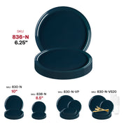 Modern navy flat round plates, 6.25-inch diameter, made of durable plastic and disposable