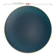Modern navy round appetizer plates with a luxurious gold rim, 7.5-inch diameter, made of disposable plastic, 120-pack