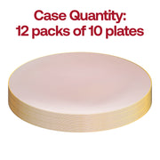 Modern pink round appetizer plates with a luxurious gold rim, 7.5-inch diameter, made of disposable plastic, 120-pack, BPA-free