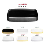 Modern solid black plastic plates, rectangular and disposable, with smooth raised edges, 10.6x5 inches, 120-pack
