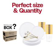 Modern table setup featuring the White Flat Round Disposable Plastic Tableware Set’s sleek shape and minimalist white design