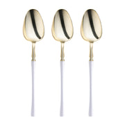 Moderno disposable dinner spoons featuring gold finish and sleek white handles, lightweight and disposable for convenience