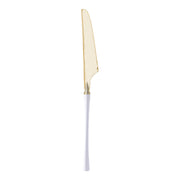 Moderno gold plastic dinner knives with sleek white handles, each measuring 8.8 inches for formal dining