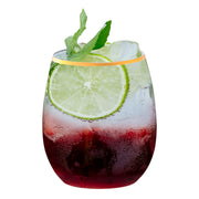 Multi-purpose clear stemless plastic wine glasses with a refined gold rim, 12 oz capacity