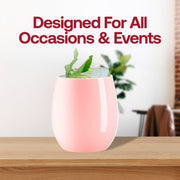 Multi-purpose solid pink plastic wine glasses, stemless and elegant, 12 oz capacity, suitable for wine, cocktails, or juice