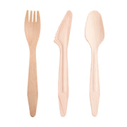 Natural birch disposable wooden cutlery set, eco-friendly and biodegradable, includes 600 pieces at 6.5 inches each