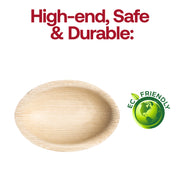Natural palm leaf disposable mini plates with an ellipse shape, 3.5-inch size, BPA-free