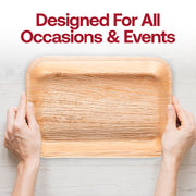 Natural palm leaf disposable plates with a rectangular shape, 9x6 inches, perfect for eco-conscious dining