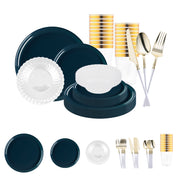 Navy Flat Round Disposable Plastic Tableware Set offers bold, modern elegance perfect for receptions, events, and celebrations