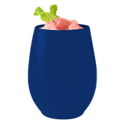 Navy stemless plastic wine glasses, 12 oz, featuring a sleek design perfect for upscale dinners and celebrations