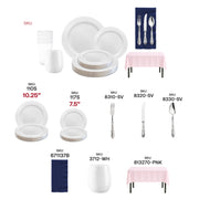 Navy stemless wine glasses and pink tablecloth enhance the charm of this refined baby shower bundle
