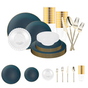 Navy with Gold Organic Disposable Plastic Tableware Set brings bold sophistication and modern luxury to formal dining occasions