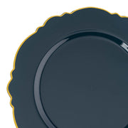Navy with Gold Rim Round Blossom Disposable Plastic Appetizer/Salad Plates