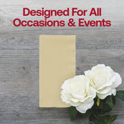 Neatly folded ivory dinner napkin in durable paper, ideal for formal dining, measures 16 x 16 inches, 600-pack.