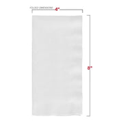Neatly folded white paper napkin, ideal for formal or casual dining, opens to 16 x 16 inches, part of 600-count set.