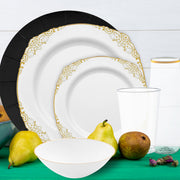 Outdoor wedding reception using The Hollywood Hangover Package with gold accents and crystal-clear drinkware.